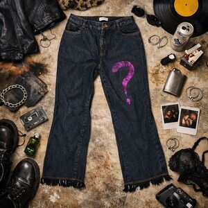 Vintage Florenza Dark Wash Bootcut Jeans 8 Purple Question Mark Y2K Grunge